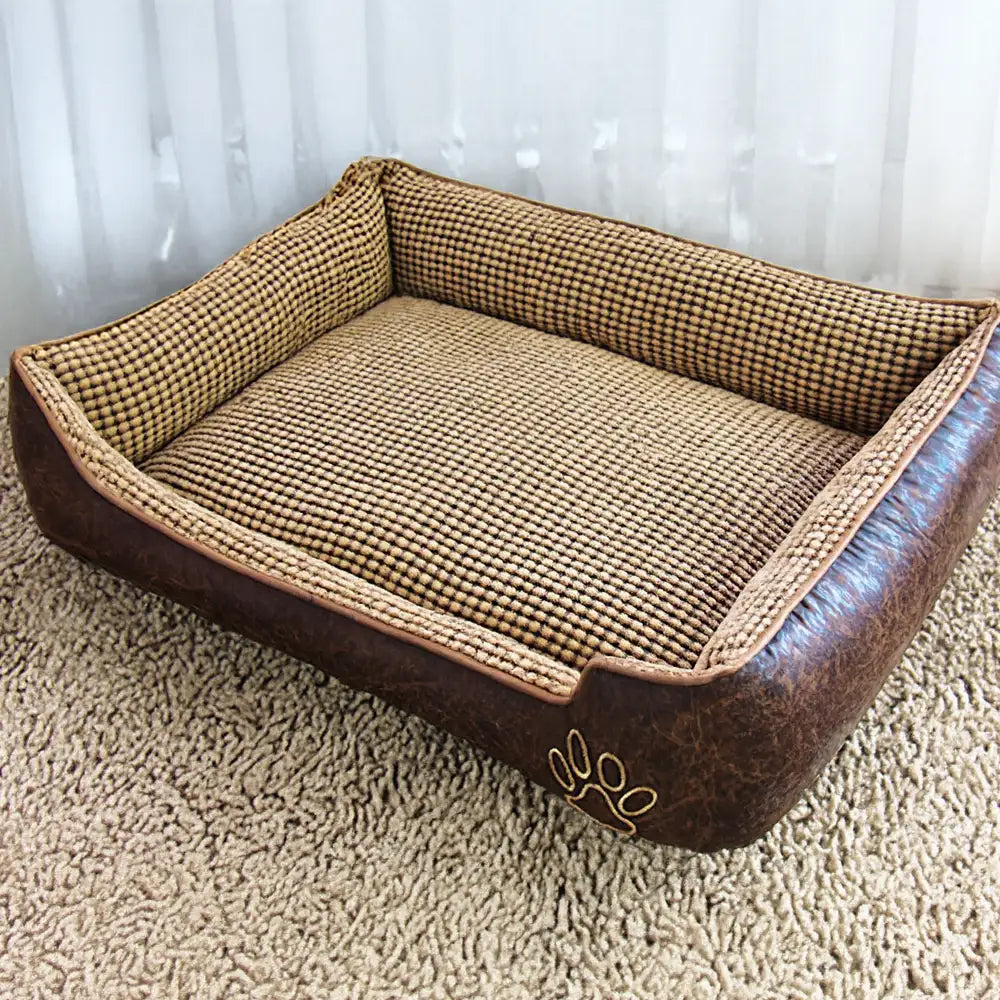 Luxury Faux Leather Soft Fleece Washable Dog Sofa Bed