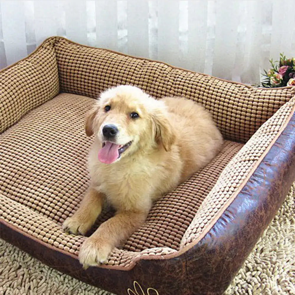 Luxury Faux Leather Soft Fleece Washable Dog Sofa Bed